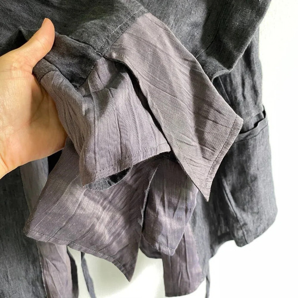 100% Flax LINEN Ana Nonza Bell Sleeve Cardigan with Belt Gray Purple  Size M - Picture 7 of 10